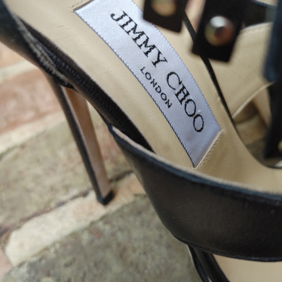 JIMMY CHOO BLACK LEATHER STUDDED FRINGE PLATFORM SANDALS, 39 - Picture 8 of 16